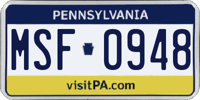 PA license plate MSF0948