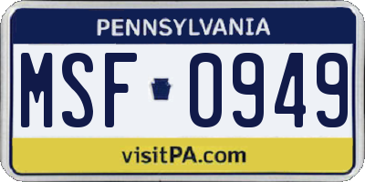 PA license plate MSF0949