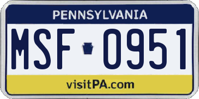 PA license plate MSF0951