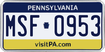 PA license plate MSF0953