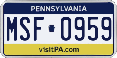 PA license plate MSF0959