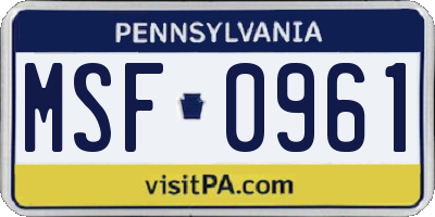 PA license plate MSF0961