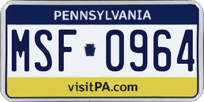 PA license plate MSF0964