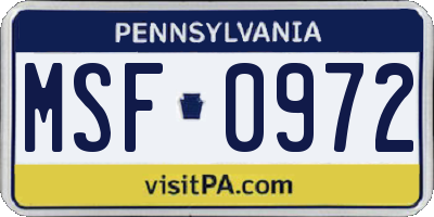 PA license plate MSF0972