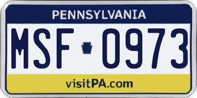 PA license plate MSF0973