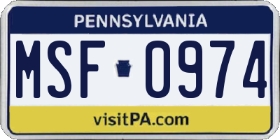 PA license plate MSF0974