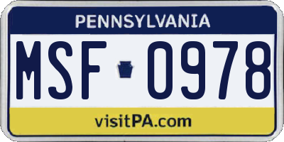 PA license plate MSF0978