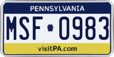 PA license plate MSF0983