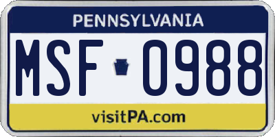 PA license plate MSF0988
