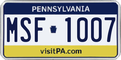 PA license plate MSF1007