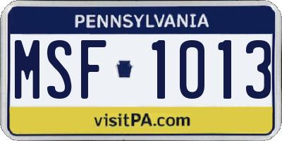 PA license plate MSF1013