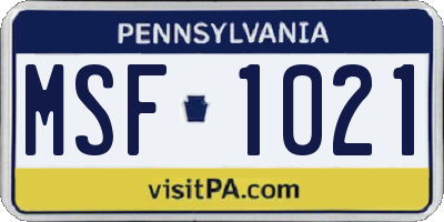 PA license plate MSF1021
