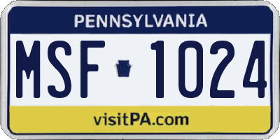 PA license plate MSF1024