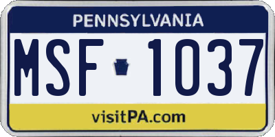 PA license plate MSF1037