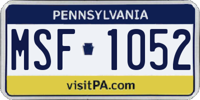 PA license plate MSF1052