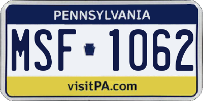 PA license plate MSF1062