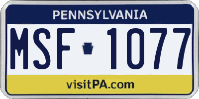 PA license plate MSF1077