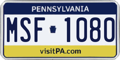 PA license plate MSF1080