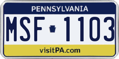PA license plate MSF1103