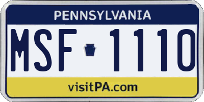 PA license plate MSF1110