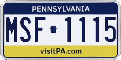 PA license plate MSF1115
