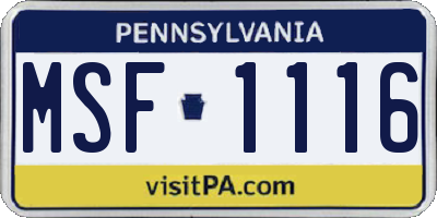 PA license plate MSF1116