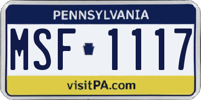 PA license plate MSF1117