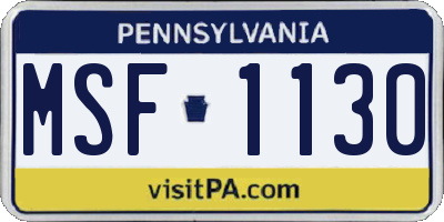 PA license plate MSF1130