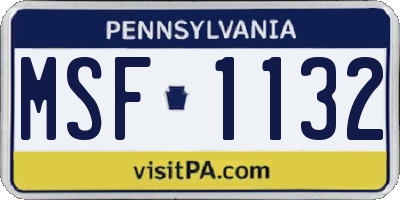 PA license plate MSF1132