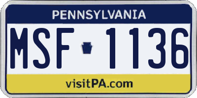 PA license plate MSF1136