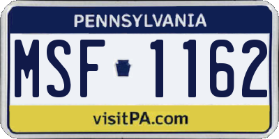 PA license plate MSF1162