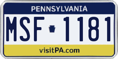 PA license plate MSF1181