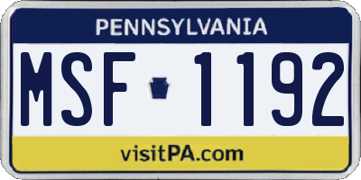 PA license plate MSF1192