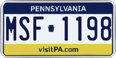 PA license plate MSF1198