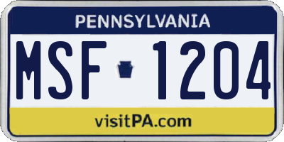 PA license plate MSF1204
