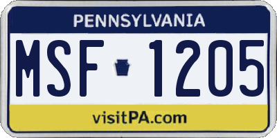 PA license plate MSF1205