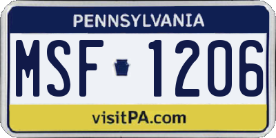 PA license plate MSF1206