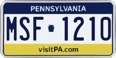 PA license plate MSF1210