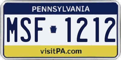 PA license plate MSF1212