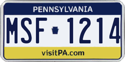 PA license plate MSF1214