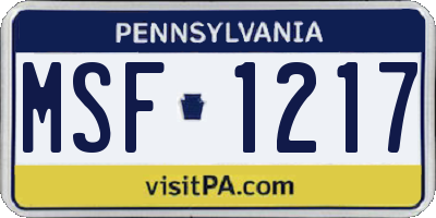 PA license plate MSF1217