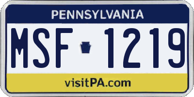 PA license plate MSF1219