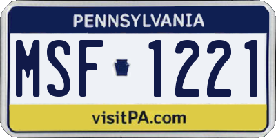 PA license plate MSF1221
