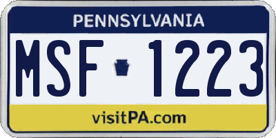 PA license plate MSF1223