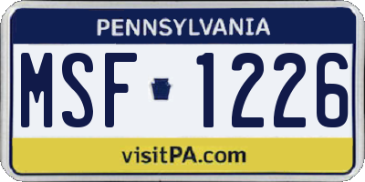 PA license plate MSF1226
