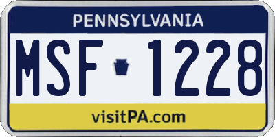 PA license plate MSF1228