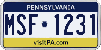 PA license plate MSF1231