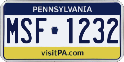 PA license plate MSF1232