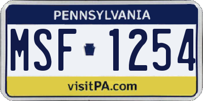 PA license plate MSF1254