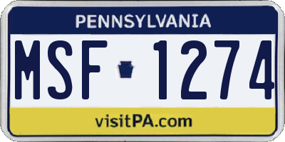 PA license plate MSF1274